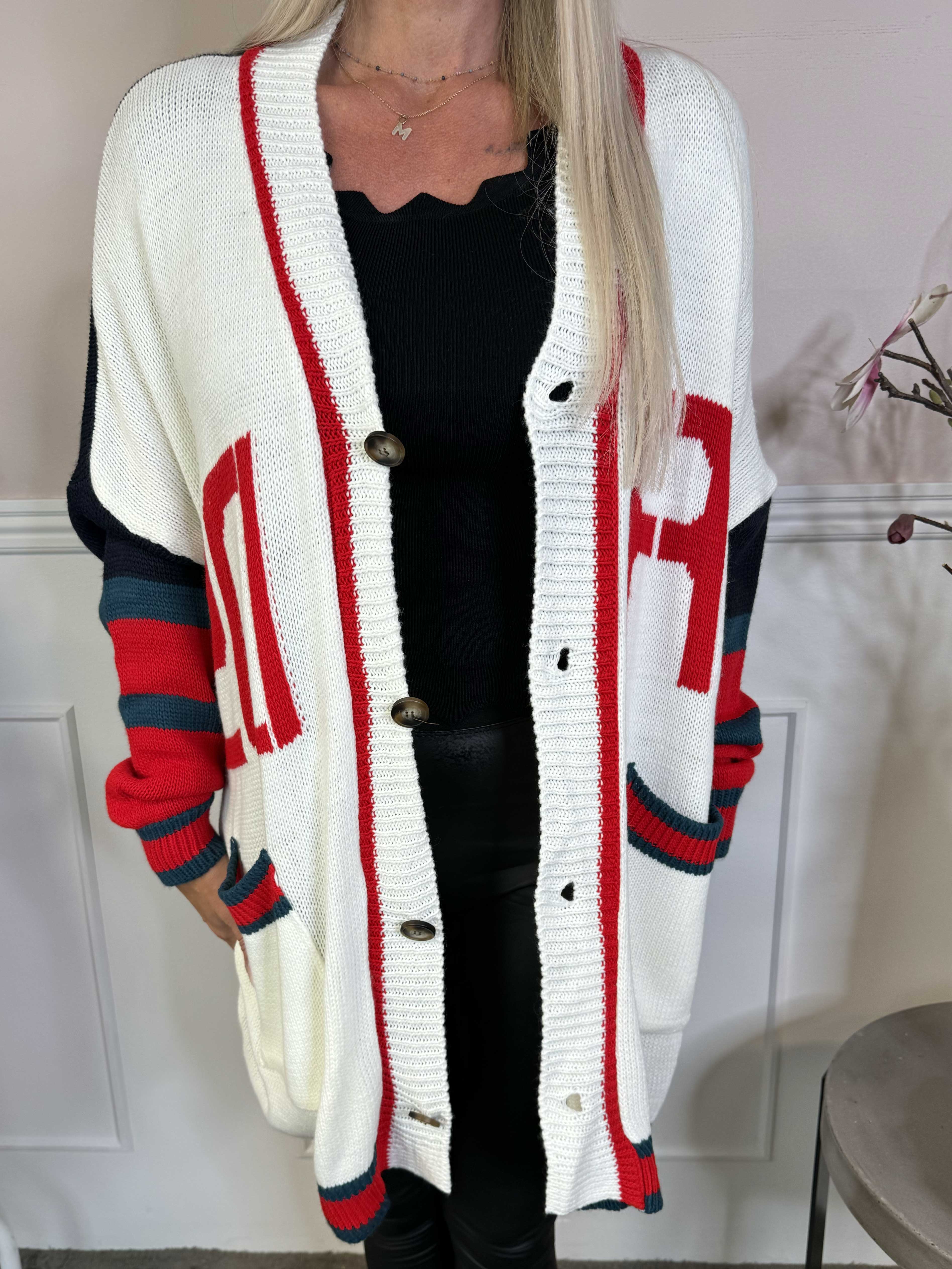 Diah - Flerfarvet college strikcardigan